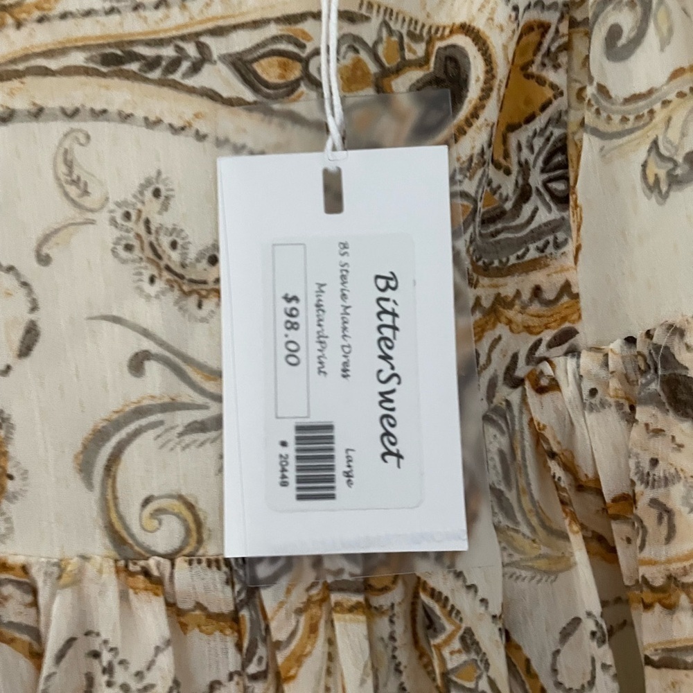 Bittersweet Boutique Stevie Maxi Peasant Paisley Puff Sleeve Dress Mustard - Picture 6 of 9